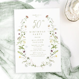 Any Age Sage Wildflower Rustic Boho 50th Birthday  Invitation