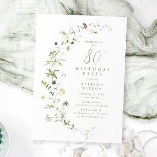 Any Age Sage Wildflower Rustic Boho 80th Birthday  Invitation