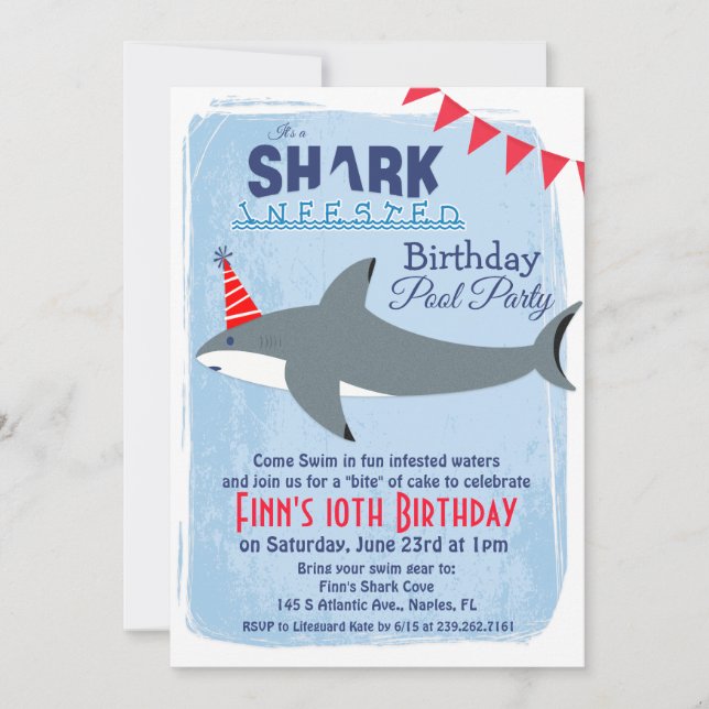 ANY AGE - Shark Pool Party Birthday Invitation (Front)