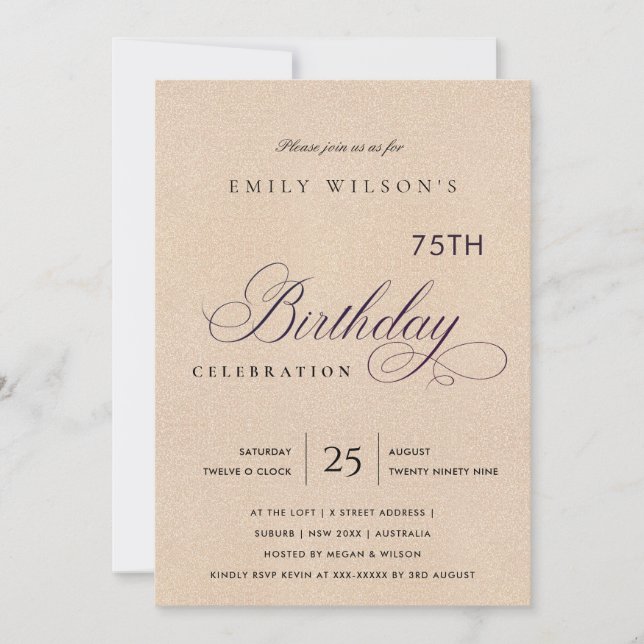ANY AGE SIMPLE BLUSH PINK GLITTER BIRTHDAY INVITATION (Front)