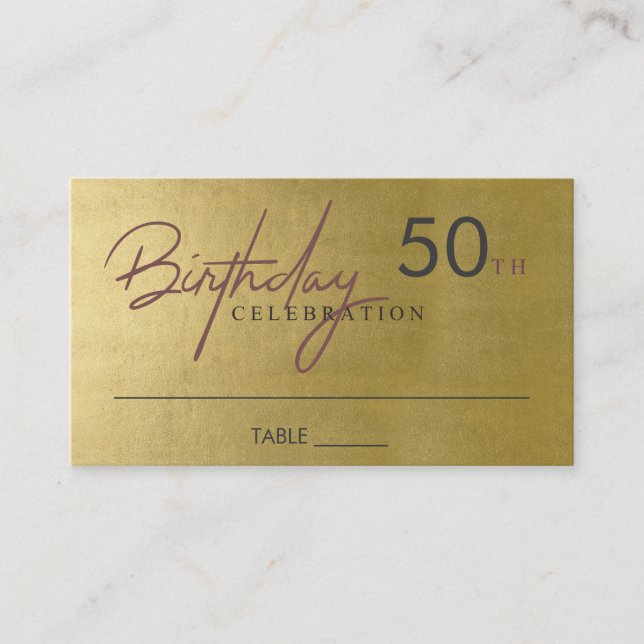 ANY AGE SIMPLE ELEGANT FAUX GOLD BIRTHDAY PLACE BUSINESS CARD (Front)