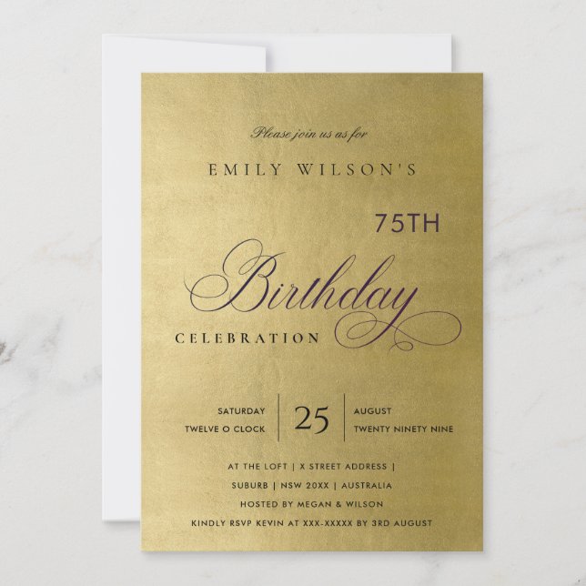 ANY AGE SIMPLE ELEGANT GOLD TYPOGRAPHY BIRTHDAY INVITATION (Front)