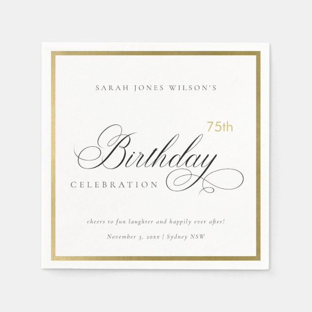 ANY AGE SIMPLE ELEGANT GOLD TYPOGRAPHY BIRTHDAY NAPKIN (Front)