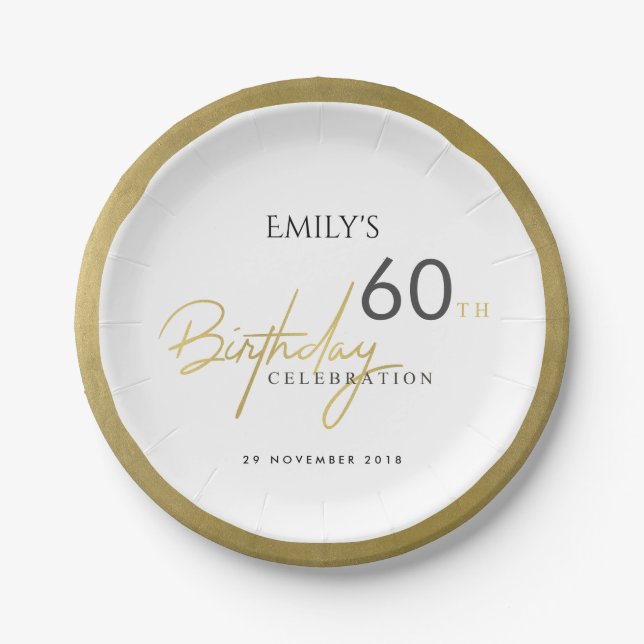 ANY AGE SIMPLE ELEGANT GOLD TYPOGRAPHY BIRTHDAY PAPER PLATE (Front)