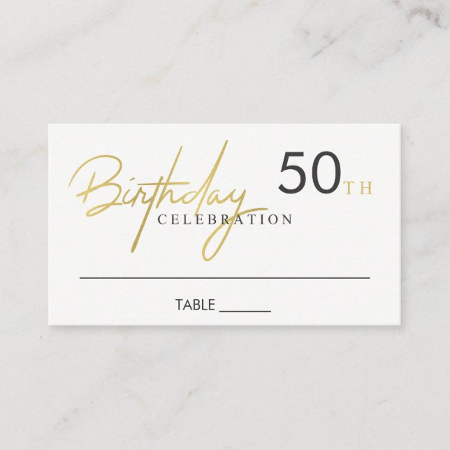 ANY AGE SIMPLE ELEGANT GOLD TYPOGRAPHY BIRTHDAY PLACE CARD (Front)
