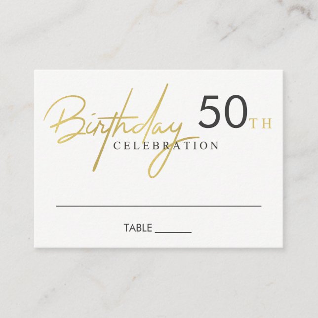 ANY AGE SIMPLE ELEGANT GOLD TYPOGRAPHY BIRTHDAY PLACE CARD (Front)
