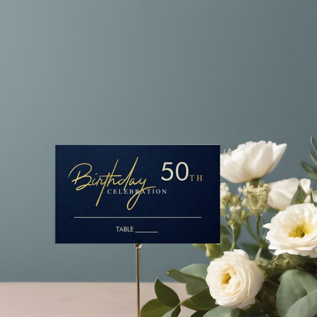 ANY AGE SIMPLE NAVY GOLD TYPOGRAPHY BIRTHDAY PLACE CARD (Creator Uploaded)