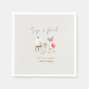 Any age sip and paint birthday napkin