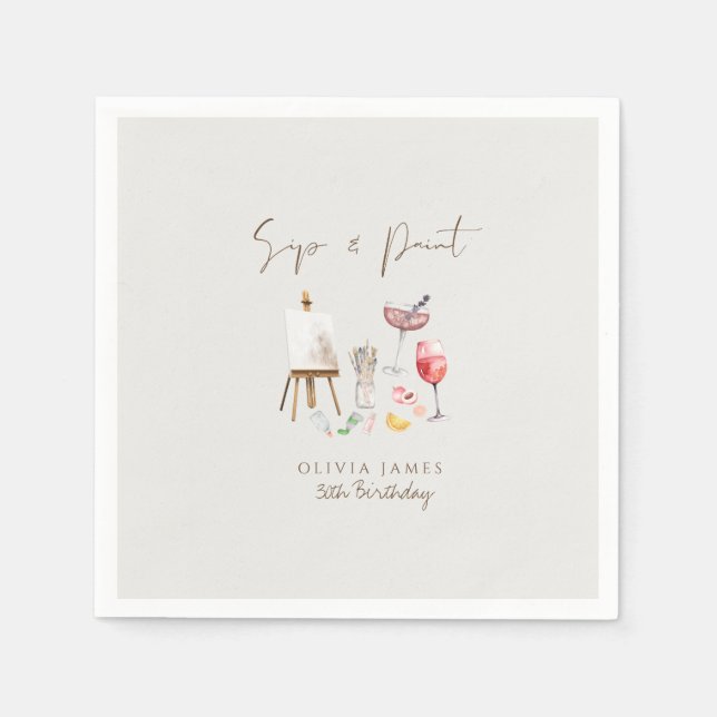 Any age sip and paint birthday  napkin (Front)