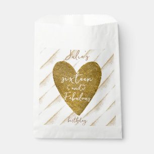 Any Age Sixteen & Fabulous Gold Glitter Heart Favour Bag