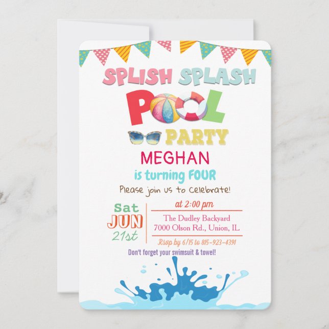 ANY AGE - Splish Splash Pool Party Invitation (Front)