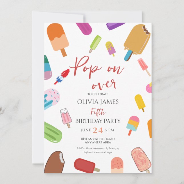 Any age summer ice cream birthday invitation (Front)