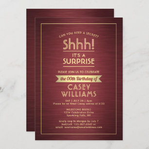 Any Age Surprise Birthday Elegant Burgundy Gold Invitation