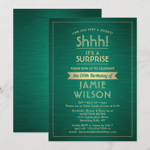 Any Age Surprise Birthday Elegant Green and Gold Invitation