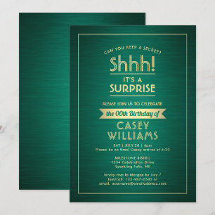 Any Age Surprise Birthday Elegant Green and Gold Invitation