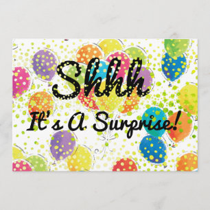 Any Age Surprise Birthday Party Balloons Confetti Invitation