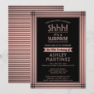 Any Age Surprise Birthday Pink Rose Gold Black 60 Invitation
