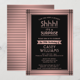 Any Age Surprise Birthday Pink Rose Gold Black 60 Invitation