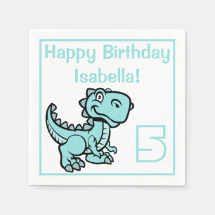 Any Age Teal T Rex Dinosaur Birthday Napkin