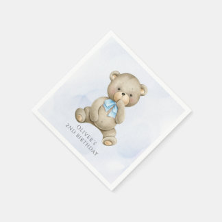 Any age teddy bear boy birthday  napkin