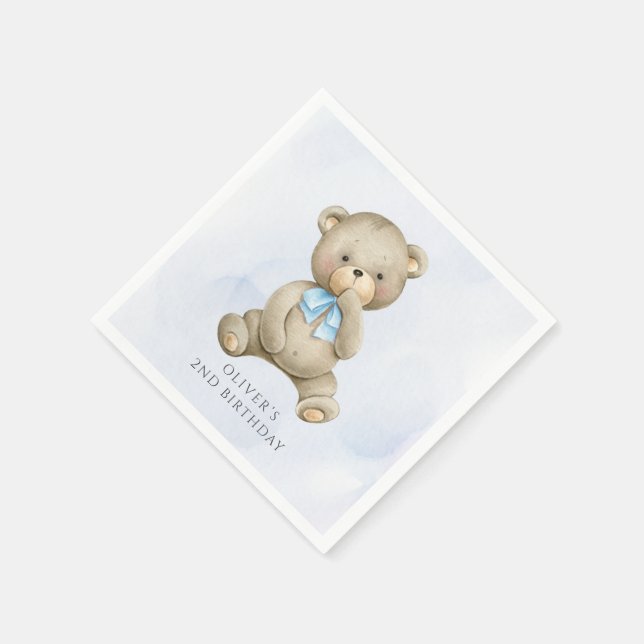 Any age teddy bear boy birthday  napkin (Corner)
