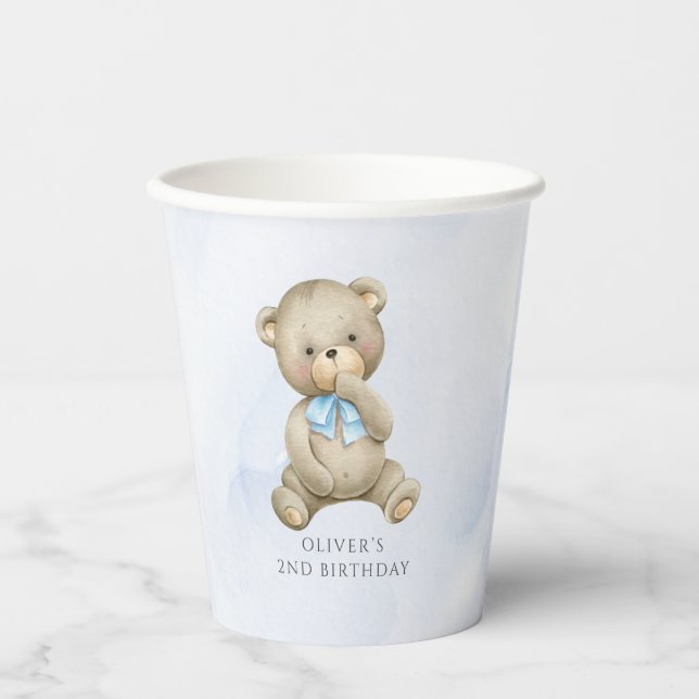 Any age teddy bear boy birthday  paper cups (Front)