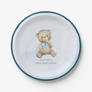 Any age teddy bear boy birthday paper plate