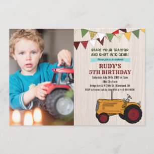 ANY AGE -  Tractor Birthday Photo Invitation