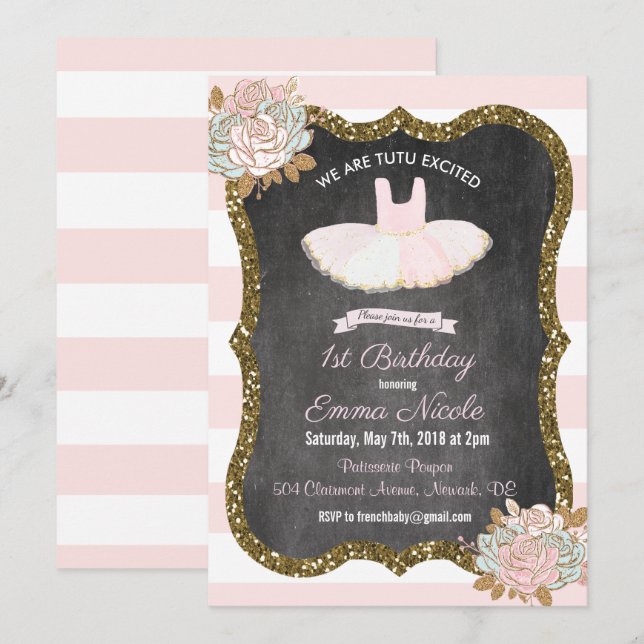 ANY AGE - Tutu Ballerina Birthday Invitation (Front/Back)