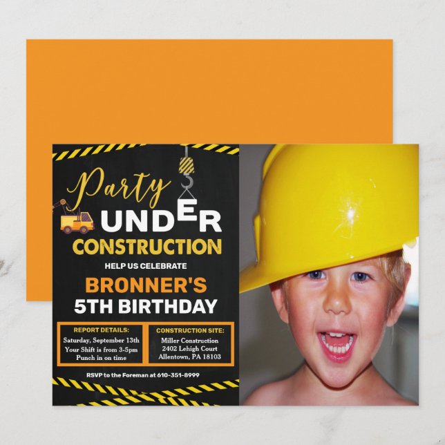 ANY AGE - Under Construction Birthday Invitation (Front/Back)