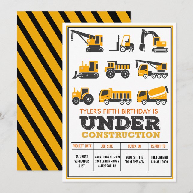 ANY AGE - Under Construction Birthday Invitation (Front/Back)