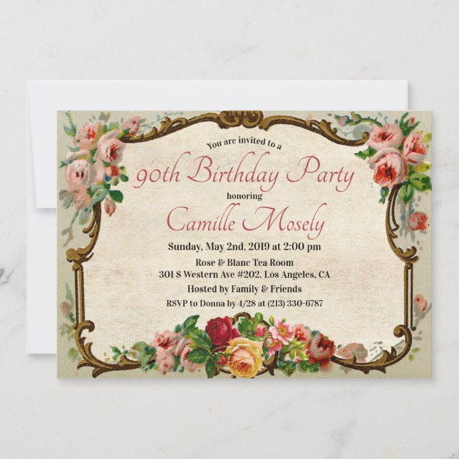 ANY AGE - Victorian Floral Birthday Invitation (Front)