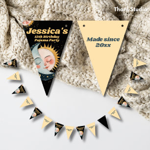 Any Age Vintage Celestial Pajama Birthday Black Bunting Flags