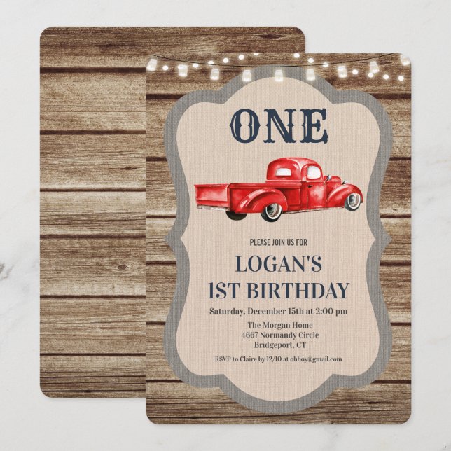 ANY AGE - Vintage Truck Boy Birthday Invitation (Front/Back)