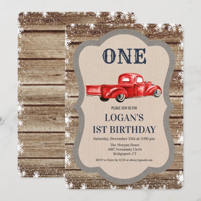 ANY AGE - Vintage Truck Boy Birthday Invitation (Front/Back)