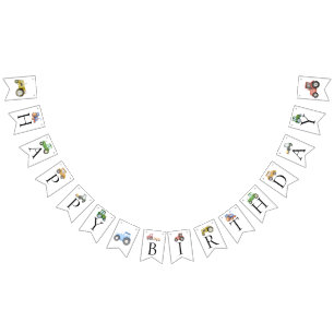 Any age Watercolor tractor birthday Bunting Flags