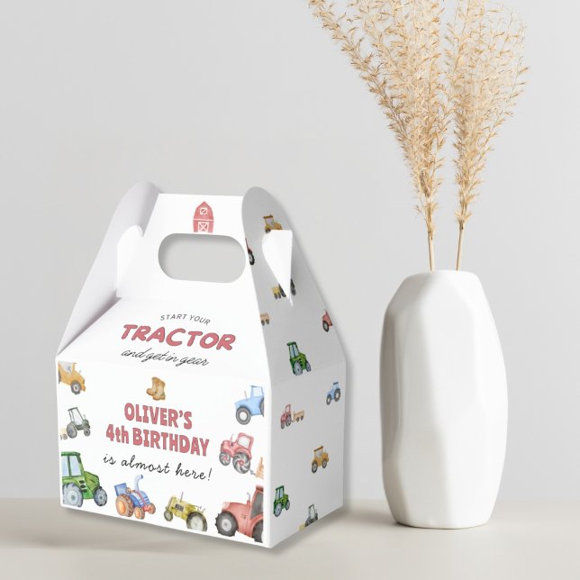 any age Watercolor tractor birthday Favor Box (Creator Uploaded)