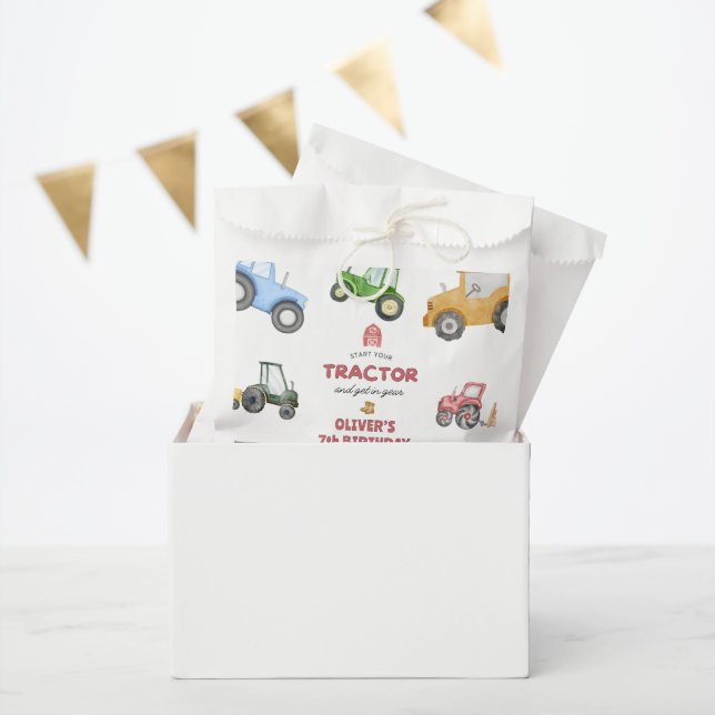 Any age Watercolor tractor birthday Favour Bag (Party)