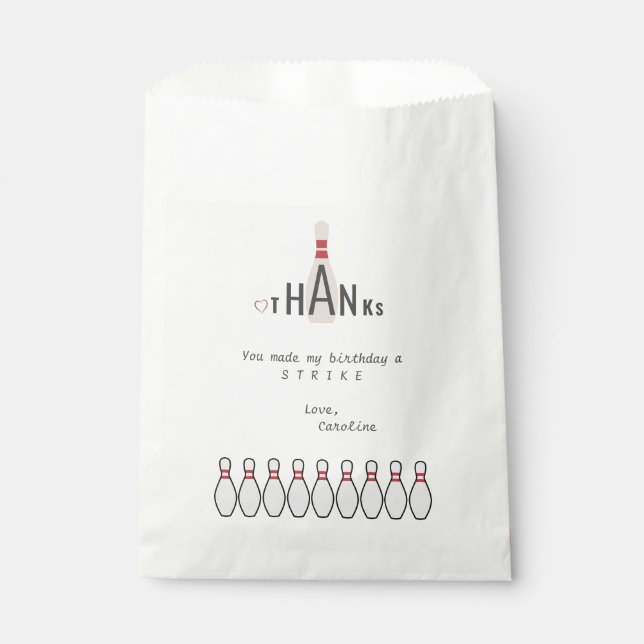 Any Age White Modern Simple Bowling Birthday Party Favour Bag (Front)