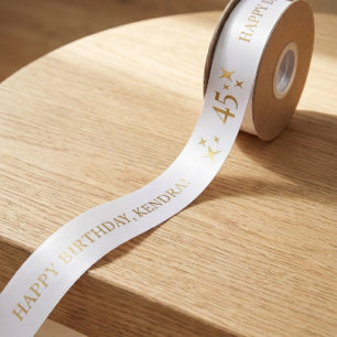 ANY AGE White Personalized Birthday Gift Satin Ribbon