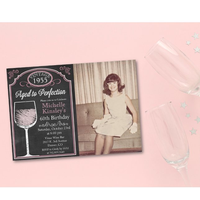 ANY AGE Wine Chalk Adult Birthday Photo Invitation (Creator Uploaded)