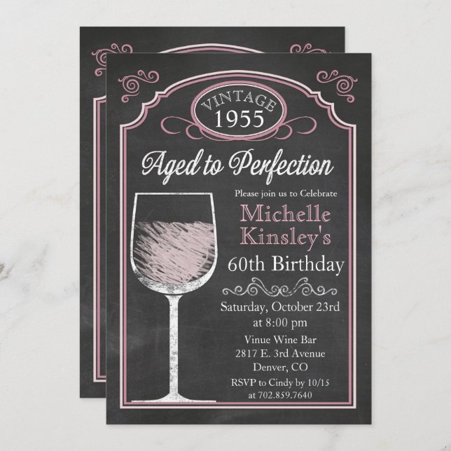 ANY AGE Wine Chalkboard Adult Birthday Invitation (Front/Back)