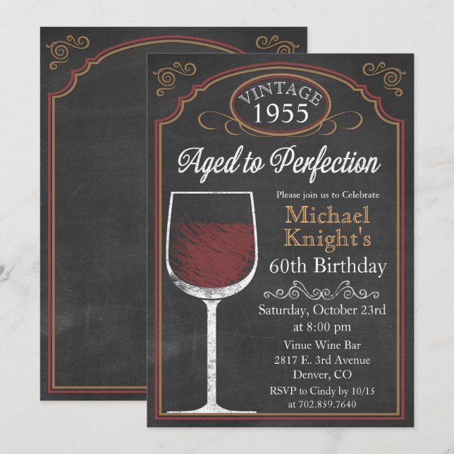 ANY AGE Wine Chalkboard Adult Birthday Invitation (Front/Back)