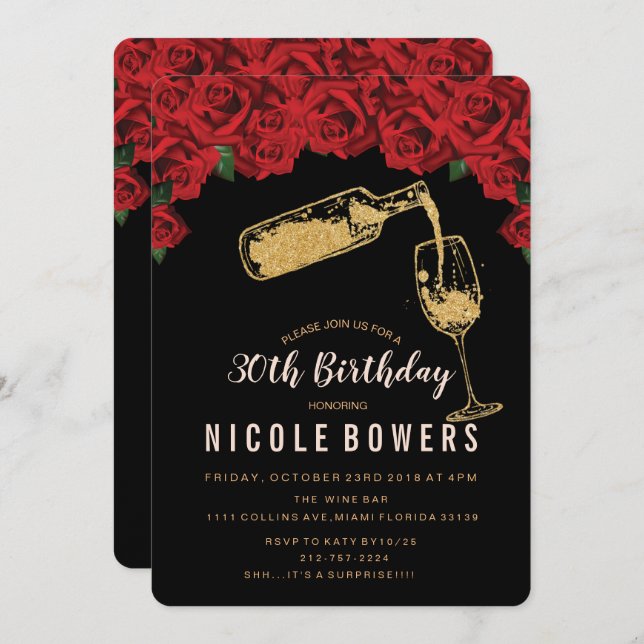 ANY AGE - Wine Glass Glitter Birthday Invitation (Front/Back)