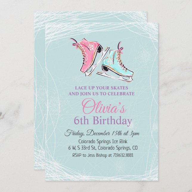 ANY AGE - Winter Ice Skating Birthday Invitation (Front/Back)