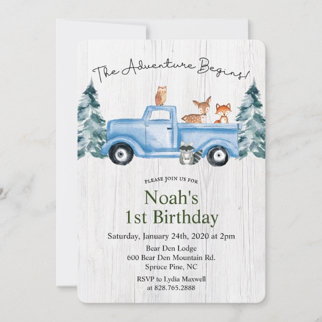 ANY AGE - Woodland Animals Birthday Invitation (Front)