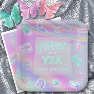 ANY AGE Y2K iridescent rainbow birthday party Paper Plate