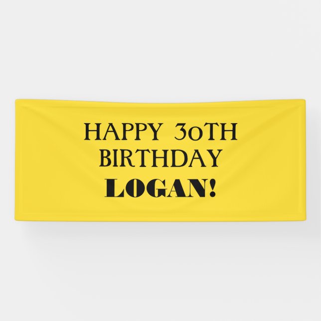 Any Age Yellow Black Custom Happy Birthday Banner (Horizontal)
