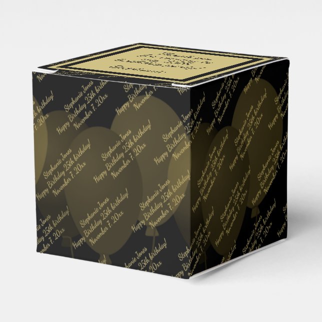 Any Age - Your Custom Message Pattern Black/Gold Favor Box (Front Side)