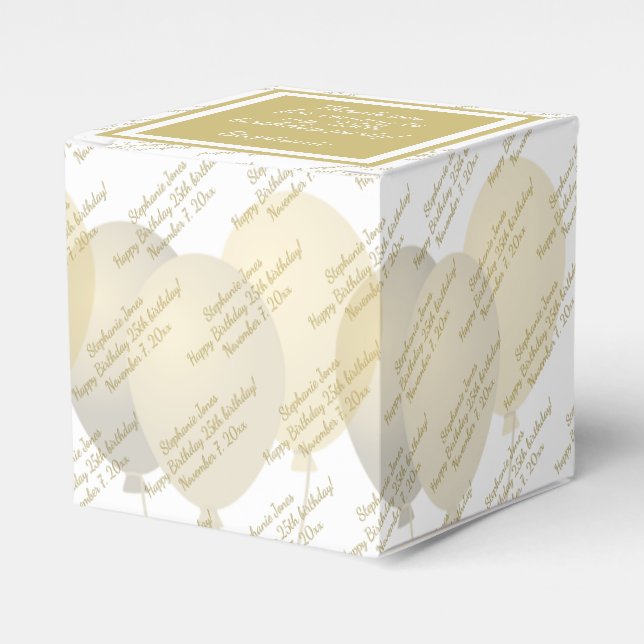 Any Age - Your Custom Message Pattern Gold/White Favor Box (Front Side)
